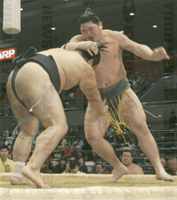 Tamaasuka pushes out and defeats Takamifuji (c. 2006)