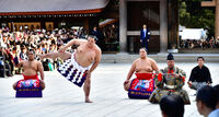 Jiro accompanies Kisenosato's dohyo-iri (c. 2017)