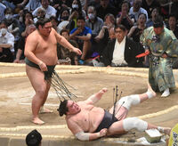 Nishikigi throws and defeats Yokozuna Terunofuji (c. 2023)