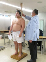 Onokatsu gets measured upon joining sumo (c. 2023)