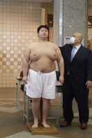 Kanno gets measured upon joining professional sumo (c. 2021)