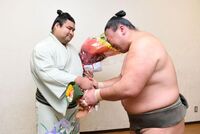 Yamatofuji after wrestling his final match (c. 2017)