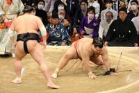 Takayasu loses the Yusho playoff match to Abi (c. 2022)