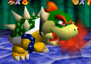 Bowser breathing fire in the final game.