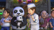 A Panda bear with its cub attending Mei and her friends' shadow play from the eponymus episode. It is a common animal in China.