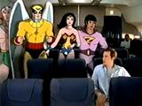 Super Friends on an airplane