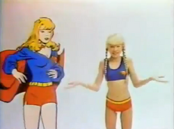 Supergirl and a girl in Supergirl underoos