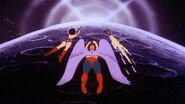 Wonder Woman, Hawkman and Black Vulcan flying over the Moon The World's Deadliest Game