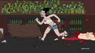 Female Jacknife running into the basement of the strip club.