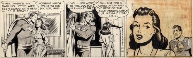 Lois tells Superman she's pregnant, in the Superman Dailies (1946)