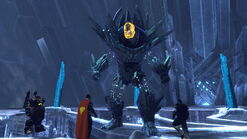 Lex Luthor, Superman and Zod square off against a Brainiac-corrupted Jor-El A.I. in DC Universe Online