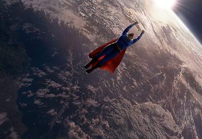 superman flying up in space