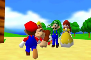 Mario guides the other characters to the clubhouse.