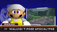Crimsonman5 in a news broadcast reporting on the T-Pose apocalypse.