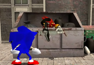 Eggman in a dumpster.