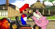 Mario running over the Slowpoke.