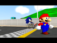 Sonic use a wheelchair to race but Mario still wins.