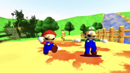 Mario wonders why Meggy can't be shooting him with spaghetti sauce.