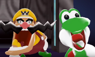 Wario and Yoshi in shock.