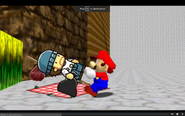 Mario is trying to take a hobo's shoes