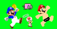 SMG4 and Mario alongside Toad and Nyan Cat.