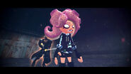 Desti looking at Sephiroth's sword after impaling her