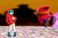 Shy Guy noticing the illusion in his dream of a 'sexy' Shy Guy.