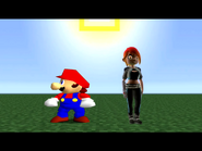 Belle and Mario in Minecraft.