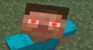 Herobrine gaining power from a full moon. Also of note is that the blooper Herobrine portrays him with no mouth.