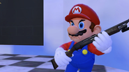 Mario keeps a shotgun on hand in case Bowser tries to go to first base with Princess Peach.