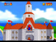 Mario flying into Peach's Castle.