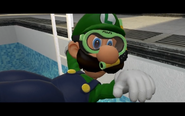 Luigi wearing a scuba mask