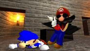 Mario flips the bird at SMG4 to ask that he did it that he messed up the TV.