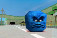 Thwomp tries to smash cars in Onett.