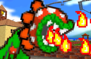 Petey Piranha breathing fire.