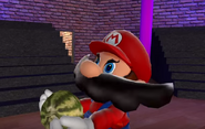 Mario receiving a melon from Bowser, half a second away from brutally immolating him.