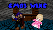 The Old Man, as Princess Peach, dancing with SMG3 in SMG4: Welcome To The Kushroom Mingdom.