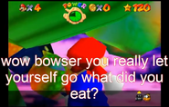 Mario commenting on Bowser's huge size in his dream.