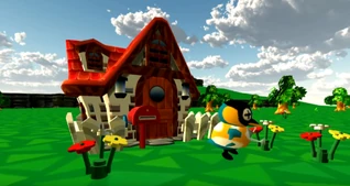 Cube watering his flowers