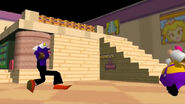 Wario chasing Waluigi in Mario's 2nd house.