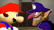 Waluigi and Mario glaring.
