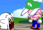 Luigi giving a Death Stare to a Boo.