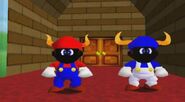 Mario and SMG4 wearing their Bully costumes, as well as wearing horns.