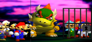 Bowser, along with Crazy Chinese Guy, Bot, John Gayham, Robot Clone, X, Nintendofan997, FightingMario54321, and SMG4 see SMG3 and Mario die together in SMG3's plan to destory SMG4 cause he felt like it