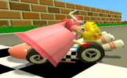 Peach driving her kart.