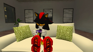 Shadow mockingly laughs at Eggman