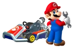 Mario con il suo kart standard equipaggiato con le normali