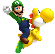 Yellow Yoshi and Luigi Artwork - New Super Mario Bros