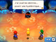 Il morente Sogghigno dalla versione francese di Mario & Luigi: Viaggio al Centro di Bowser + Le avventure di Bowser Junior (traduzione: "Io che ho finto la parrrte dello sgherrrrrro... di un'isterrrica...")