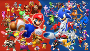 Artwork di gruppo di Mario & Sonic ai Giochi Olimpici di Rio 2016, con Skelobowser presente in basso a sinistra